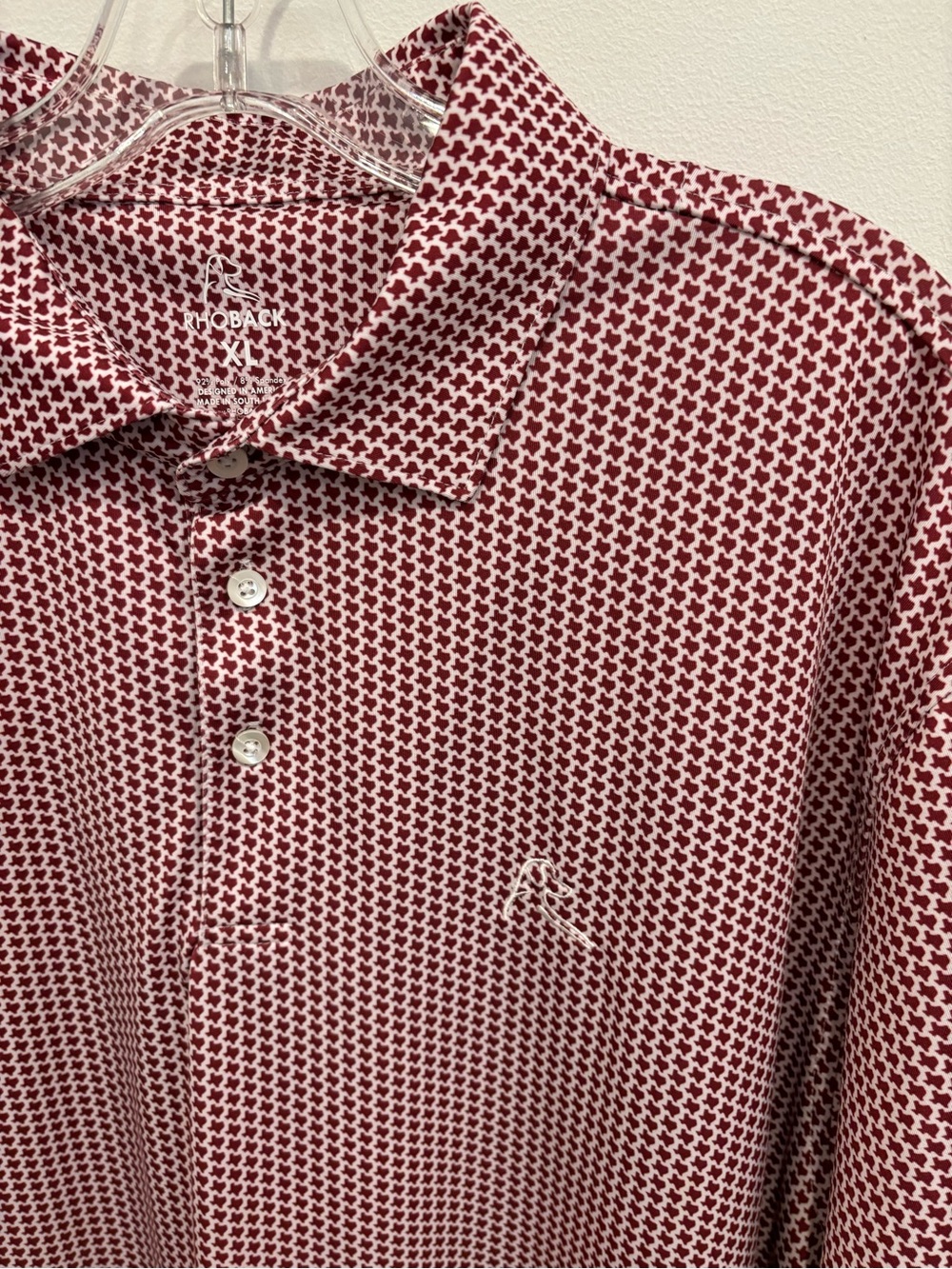 Rhoback Don’t Mess Texas State Micro Print Golf Polo Maroon White Mens XL - Picture 3 of 14